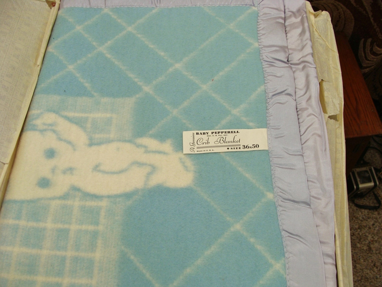 Vintage Baby Pepperell Blue Crib Blanket Blue and Cream New Etsy