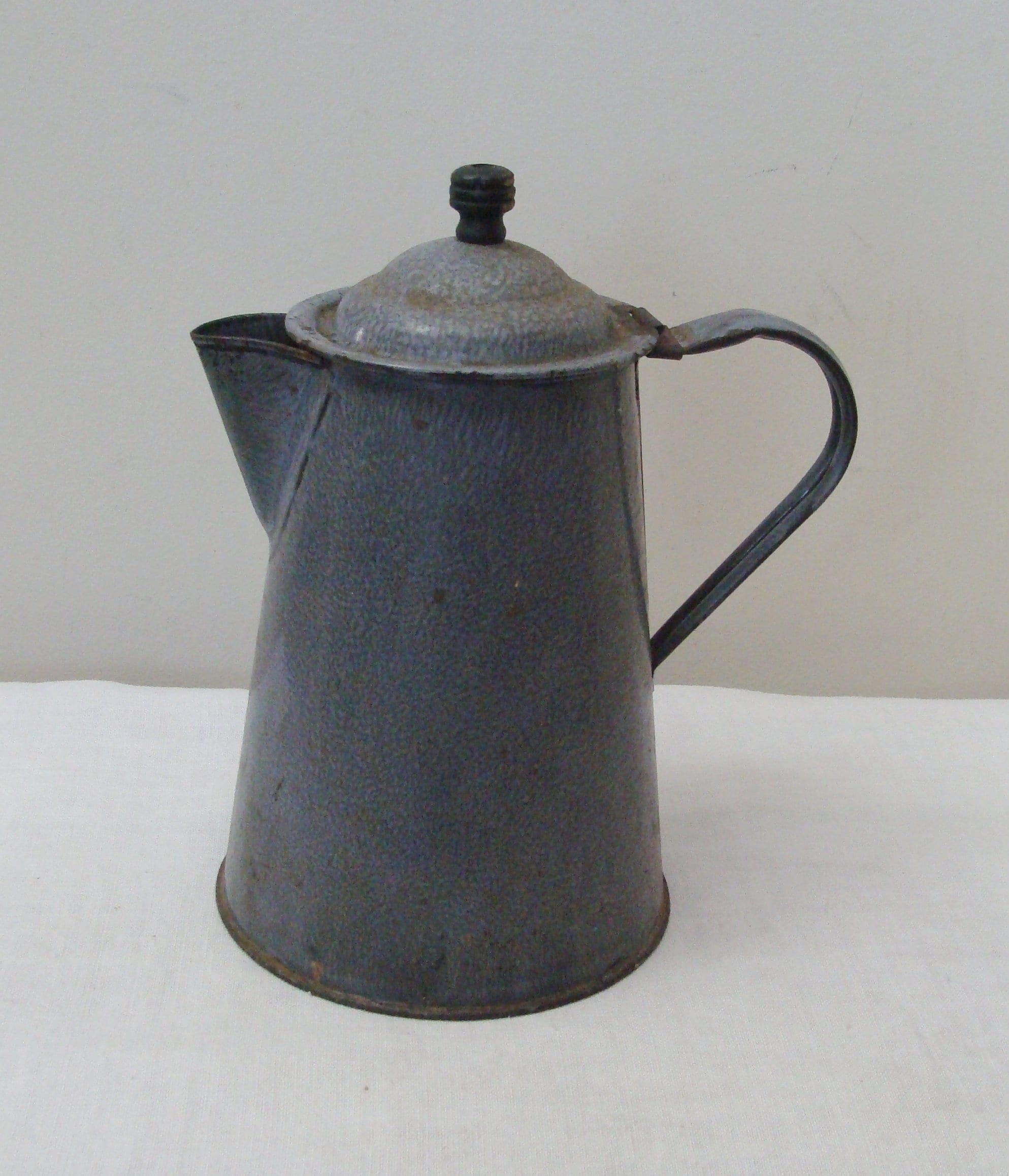 Antique Large Gray Granite Ware Cowboy Coffee Pot 2 1/2 Gallon Bail & Side  Handle 13 in