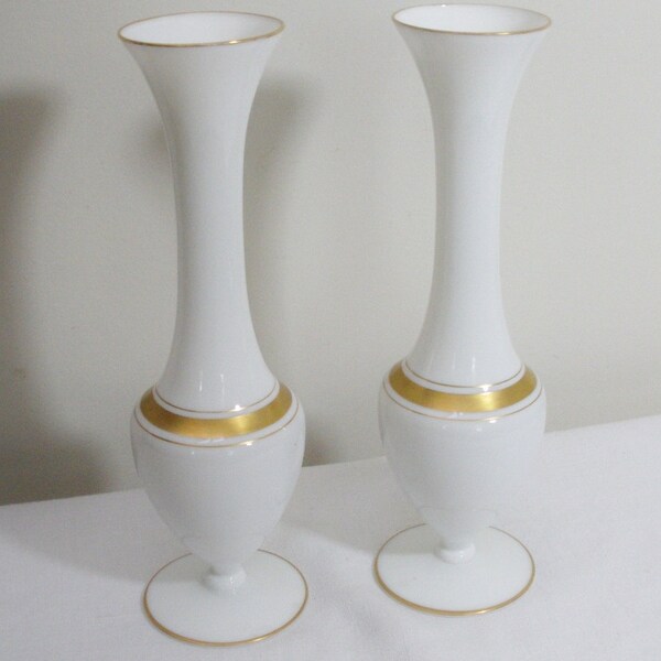 RESERVED for JLaurelM - Vintage Pair Porcelain White and Gold Vases