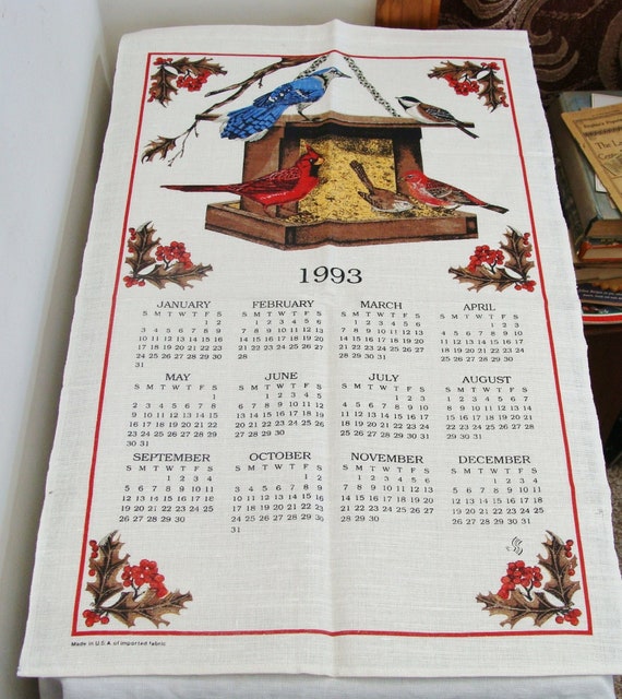 Vintage 1993 Calendar Towel With Birds Cardinal Blue Jay - Etsy Denmark