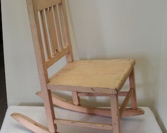 Vintage Primitive Pink Rocking Chair - Painted Child Rocker