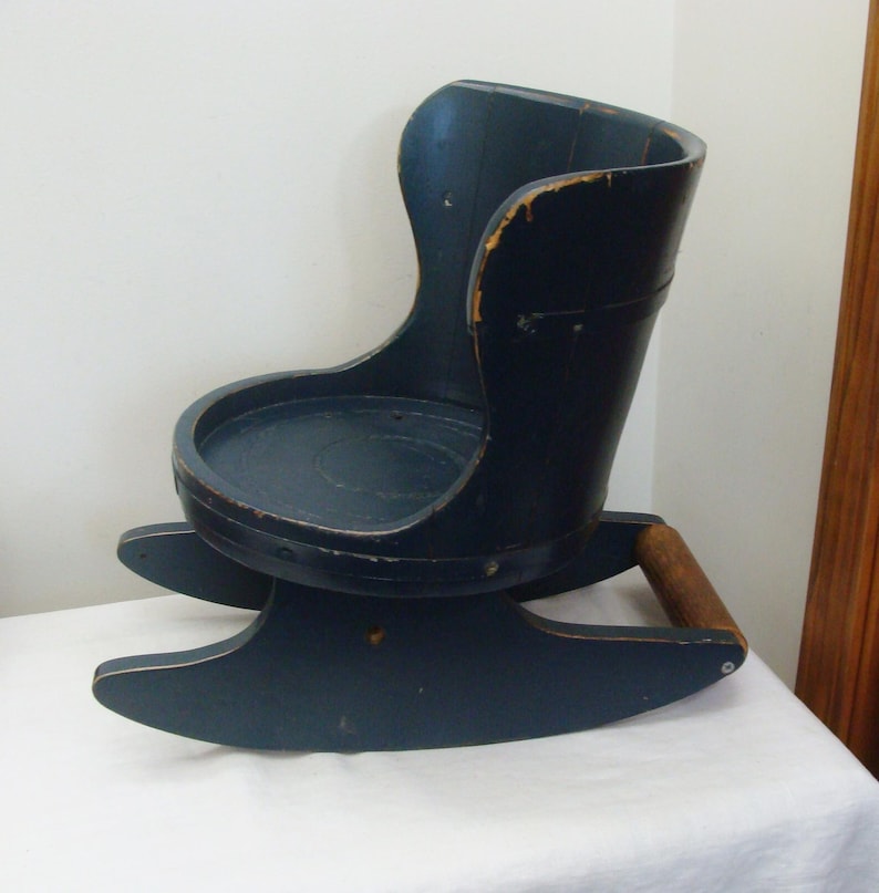 Vintage Navy Blue Childs Barrel Rocking Chair - Firkin Sugar Bucket ...