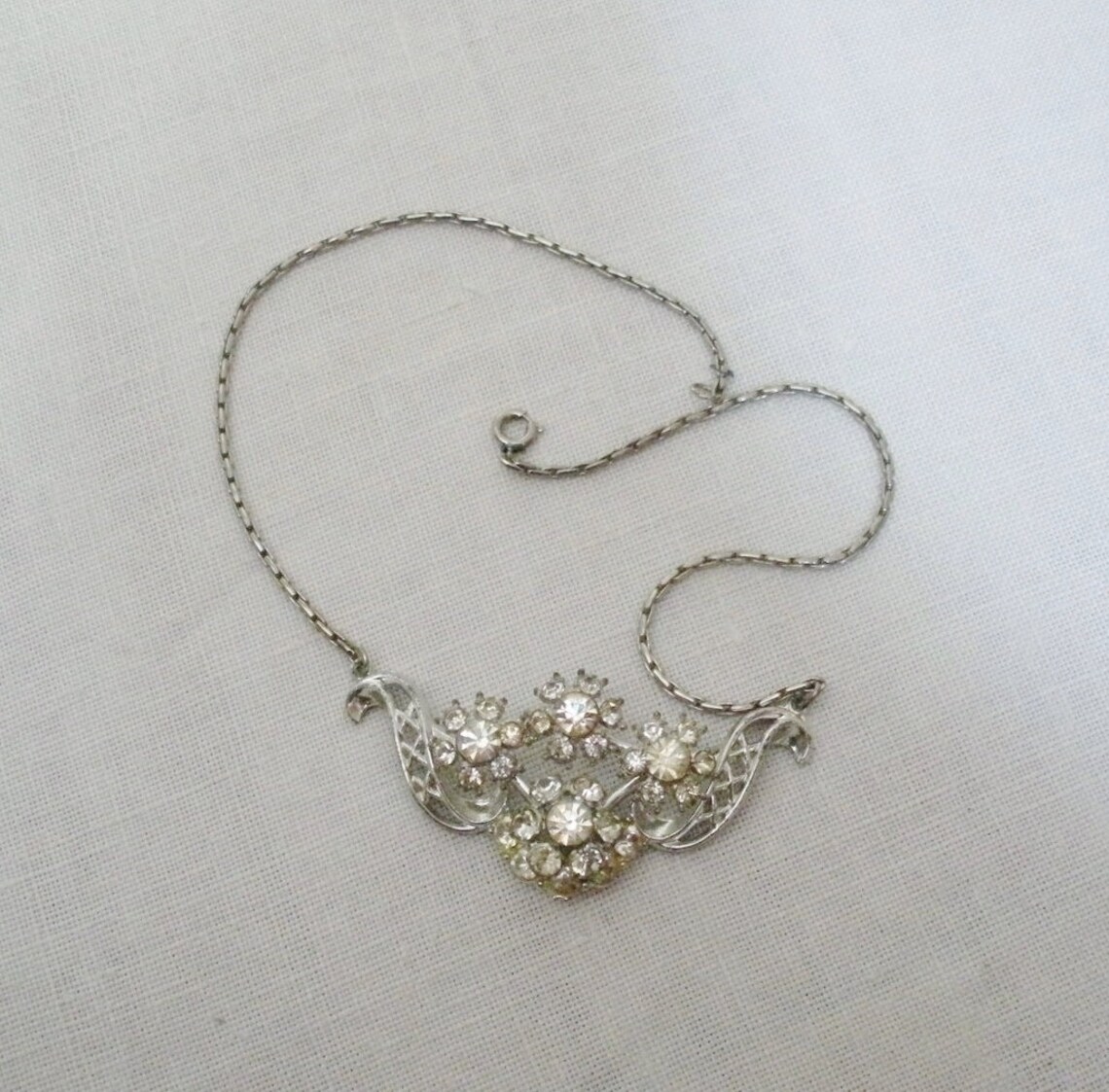 Vintage Flower Cluster Rhinestone Necklace Etsy