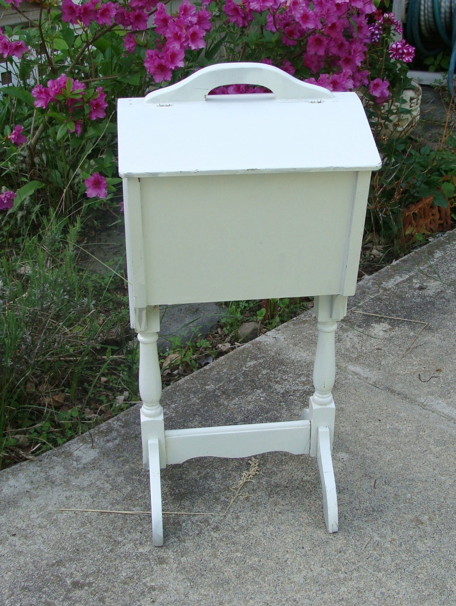 Vintage Wood Sewing Box Stand Painted White Etsy
