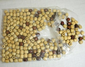 Vintage Tan & Dark Brown Wood Barrel Beads - 225 Macrame Beads