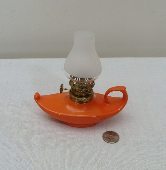 Vintage Orange Aladdin Genie Style Miniature Oil Lamp Etsy UK