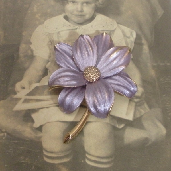 Vintage Lavender Enamel Flower Brooch