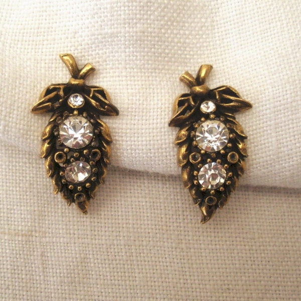 Coro Antique Gold Earrings w/ Rhinestones