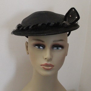 Vintage Black Straw Womens Hat with Rhinestones