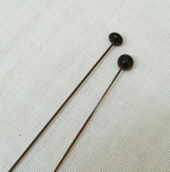 Vintage Antique Pair of Black Glass Bead Hatpins -