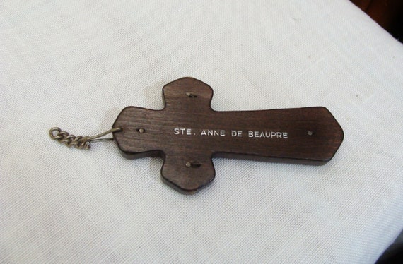 Vintage Wood & Silver Metal Crucifix - Ste. Anne … - image 3