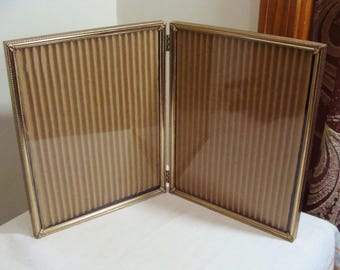 Vintage Gold Brass Bi-fold Picture Frame - Photo Tabletop Display Frame