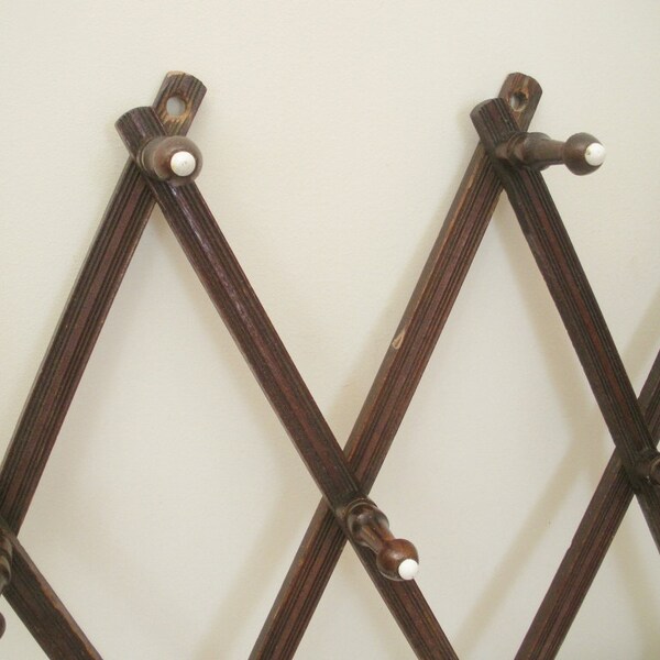 Antique Expanding Hat Rack with Porcelain Tips