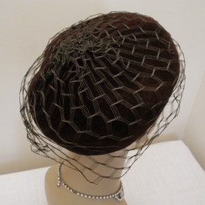 Vintage Dark Chocolate Brown Ladies Hat Pillbox with Colored Rhinestones image 4