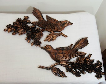 Vintage Pair Bird on a Branch Wall Plaques - Bart Ind
