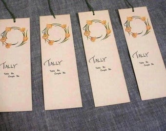 Vintage 4 Bridge Tallies - Art Deco Tulip with Green Tassels