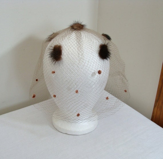 VTG Mink Fur Mesh Veil Fascinator Hat Mink Net Vintage Hats for Women for sale | eBay main image 3