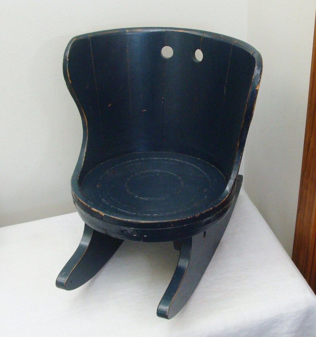Vintage Navy Blue Childs Barrel Rocking Chair - Firkin Sugar Bucket ...