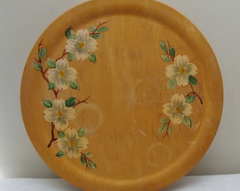 Vintage Woodcroftery Hand Painted Dogwood Round Tray