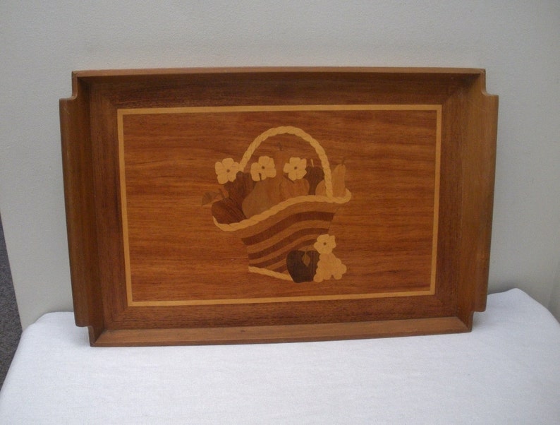 Vintage Wooden Inlaid Serving Tray Etsy