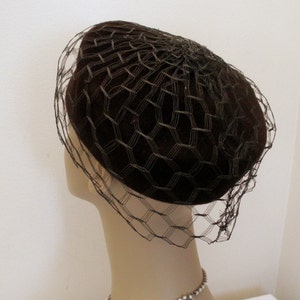 Vintage Dark Chocolate Brown Ladies Hat Pillbox with Colored Rhinestones image 3