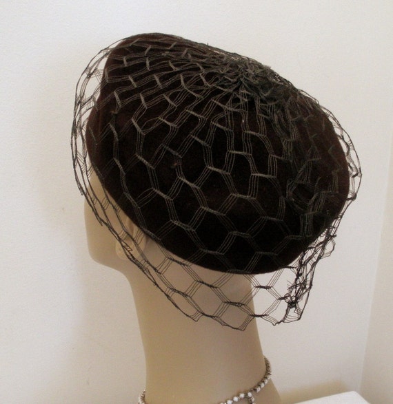 Vintage Dark Chocolate Brown Ladies Hat - Pillbox… - image 3