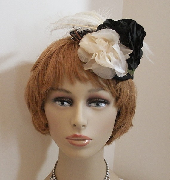 Vintage Ladies Hat  Black and Cream Tilt Topper F… - image 2