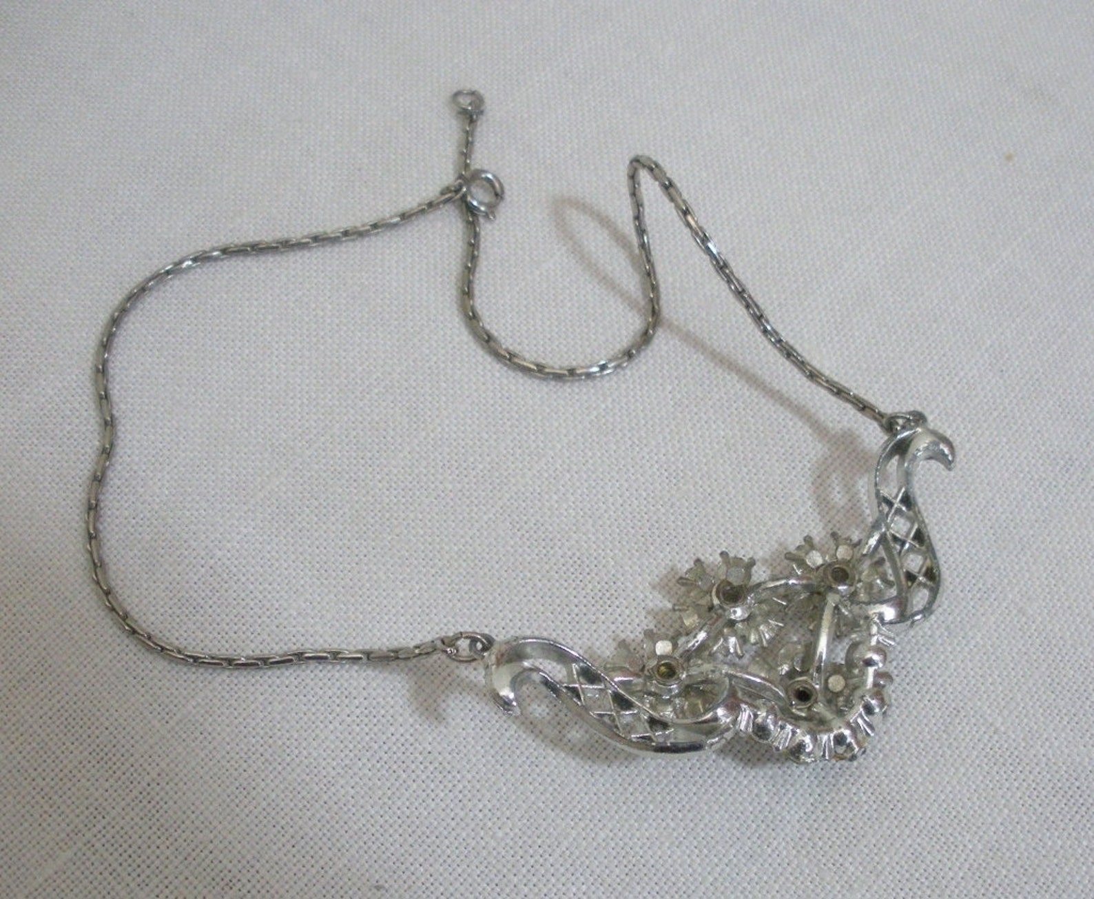Vintage Flower Cluster Rhinestone Necklace Etsy