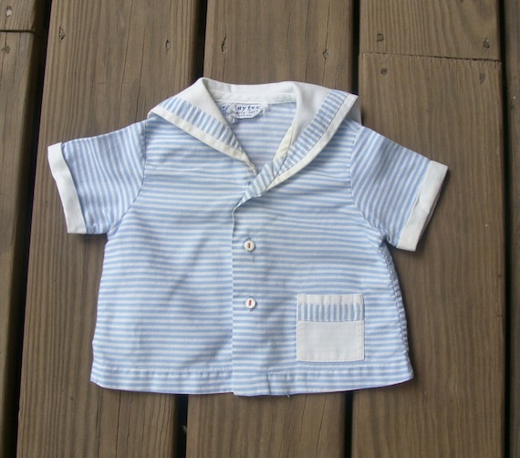 Vintage Chambray Blue & White Striped Sailor Shirt - image 1