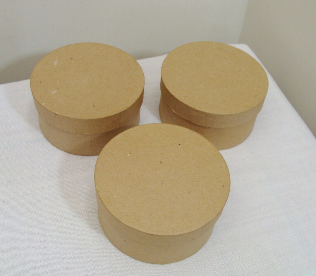 Vintage Lot of 3 Paper Mache Round Boxes Unfinished Etsy