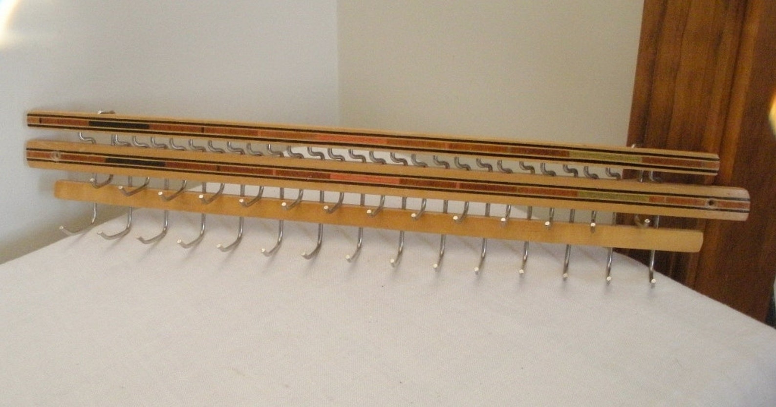 Vintage Inlaid Wood Folding Tie Rack Etsy