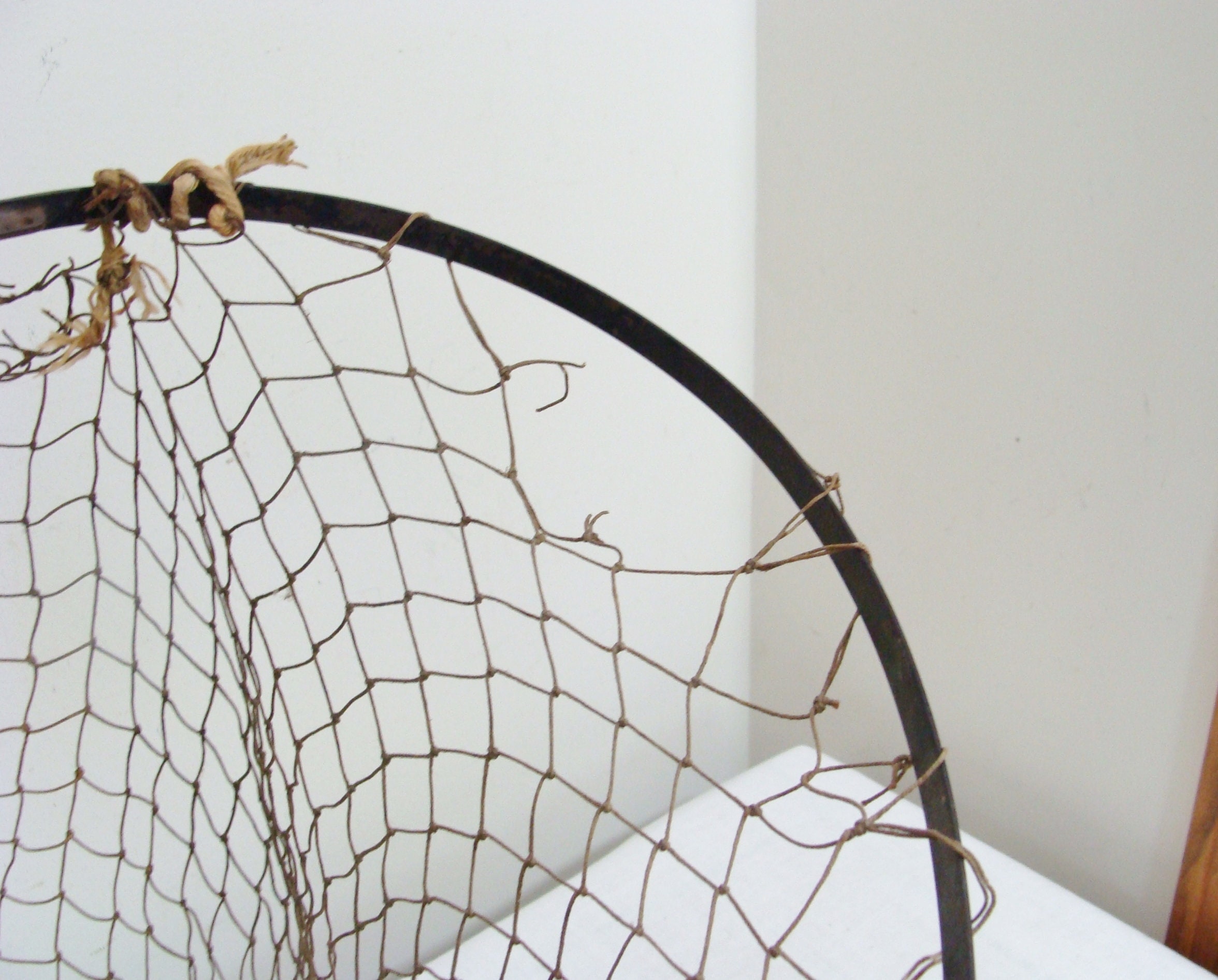 Vintage Antique Metal Ring Fishing Net - Bamboo Handle