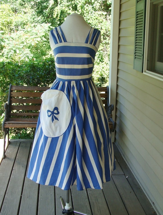 Vintage 1940s Blue & White Striped Sundress - Mary