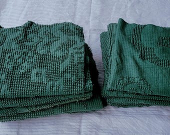 Vintage Hobnail Chenille Cut Fabric from Bedspread – Dark Green for Crafts