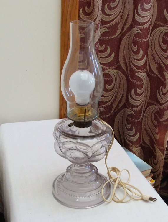 Vintage Antique Pressed Glass Oil Lamp Electrified Etsy UK