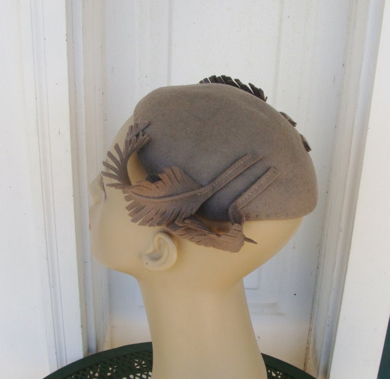 Vintage Taupe Winged Feather Womens Hat - Juliet … - image 3