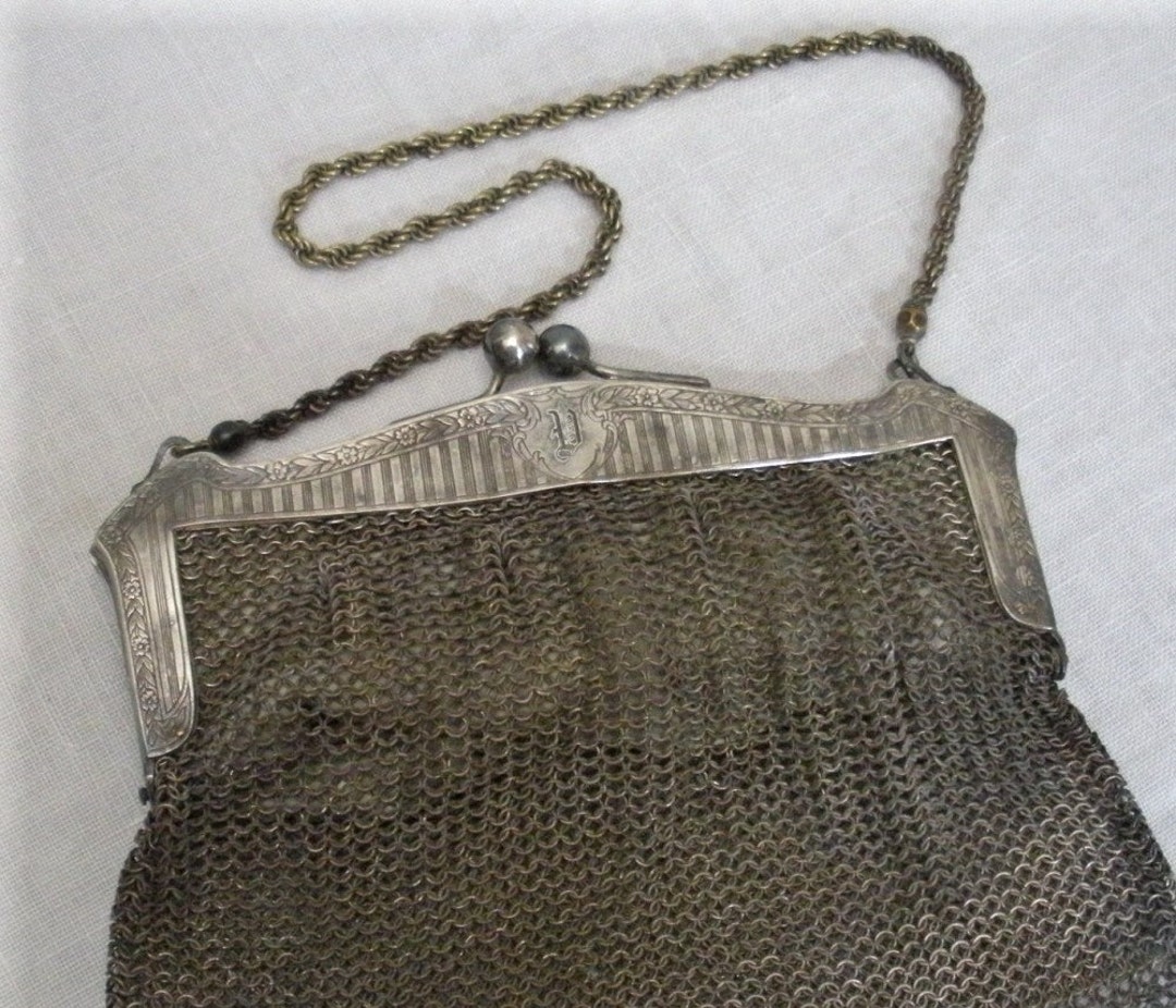 Antique German Silver Mesh Chain Mail Metal Purse Evening Bag Clutch  Wearable Ar | eBay