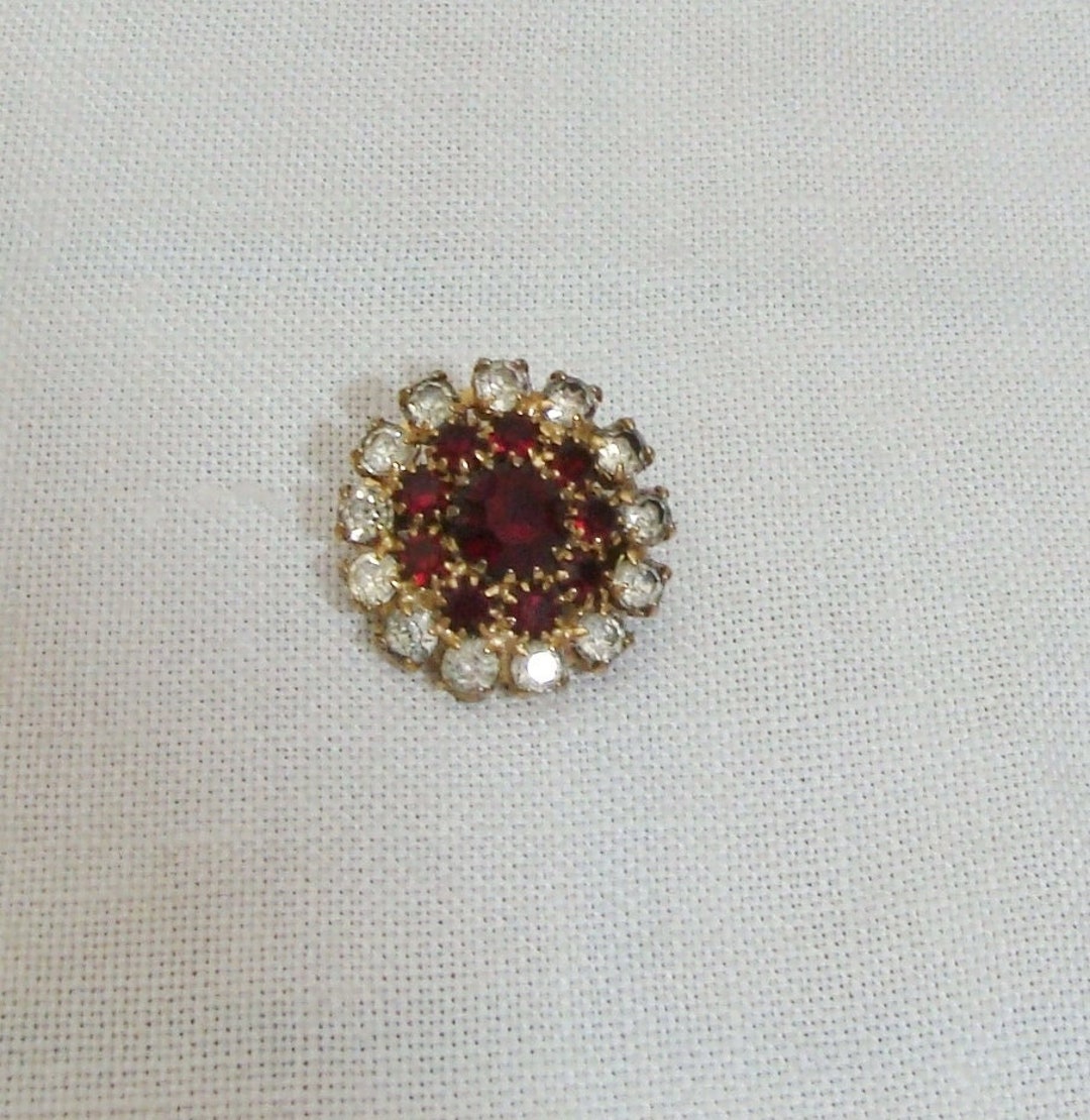 Vintage Red & Clear Rhinestone Small Round Brooch - Etsy