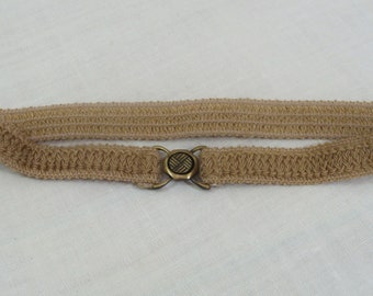 Vintage Beige Stretch Belt With Antique Gold Tone Buckle - Etsy display picture 1