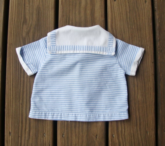 Vintage Chambray Blue & White Striped Sailor Shirt - image 3