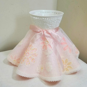 Vintage Ruffled Plastic Lampshade – New Pink and Yellow Floral Fabric  NOS