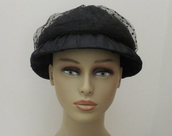 Vintage Black Clouche Ladies Hat with Net Crown