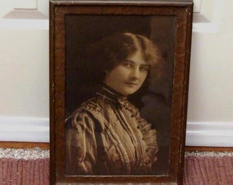Vintage Photo of Woman in Antique Wood Picture Frame