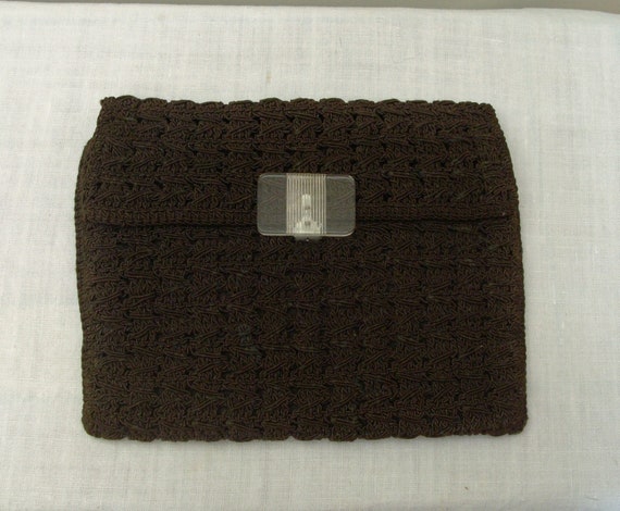 Vintage Corde Brown Clutch Purse with Lucite Clasp - image 1