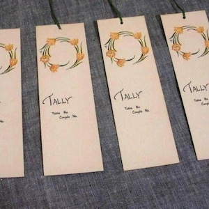 Vintage 4 Bridge Tallies - Art Deco Tulip with Green Tassels