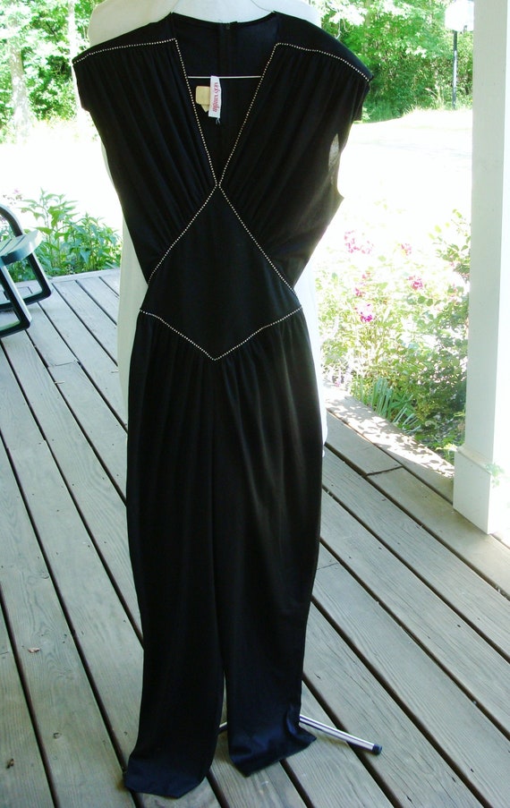 Vintage Womens Junior Black Jumpsuit with Rhinesto