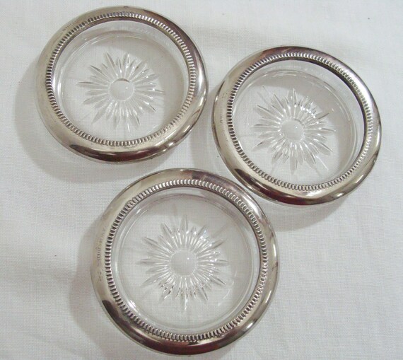 Vintage Set of 3 Leonard Silver Plate Crystal Coasters Italy Etsy