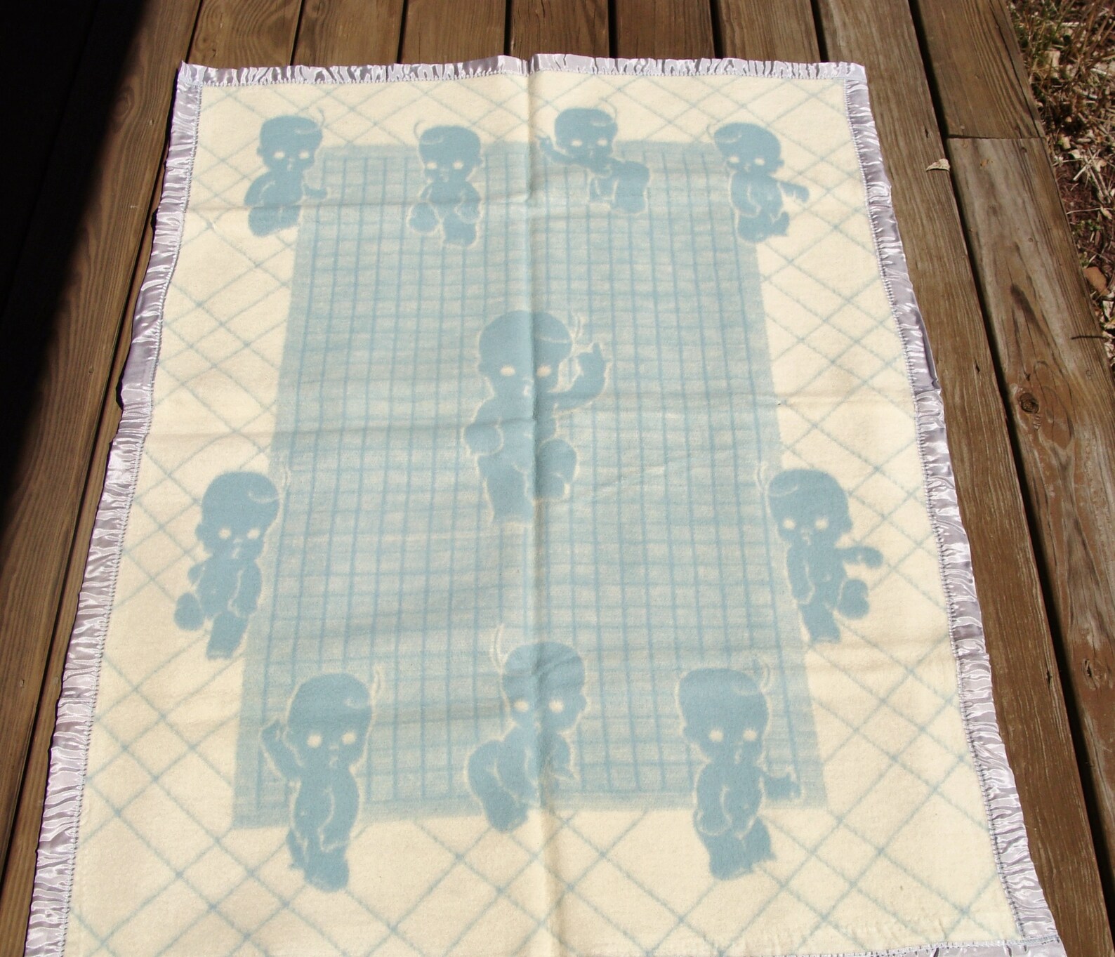 Vintage Baby Pepperell Blue Crib Blanket Blue and Cream New Etsy