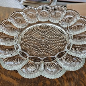 Vintage Indiana Glass Deviled Egg Tray – Thousand Eyes Dunkirk Crystal Relish Plate