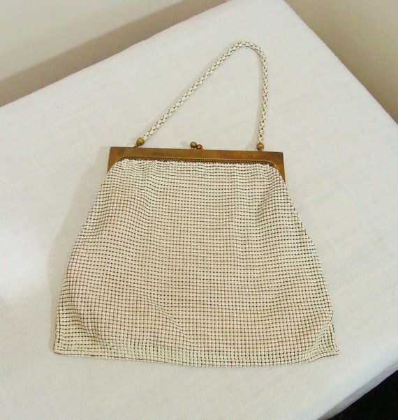 Vintage Whiting & Davis Mesh Purse - off White Metal Mesh Handbag